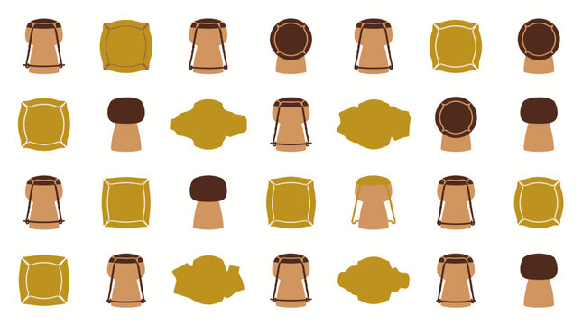 Diverse collection of vintage sewing thimble icons in brown and tan tones.