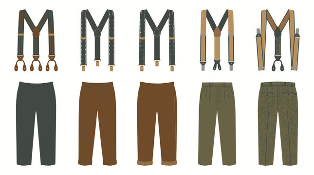 Mens formal accessories featuring suspenders and tailored trousers set.