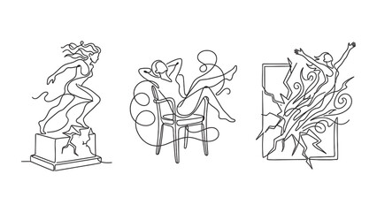 Obraz premium Set of abstract female figures in continuous line art style.