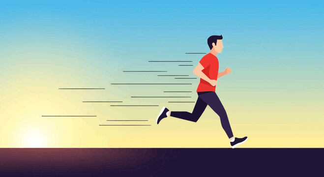 Man running at sunrise, speed, fitness