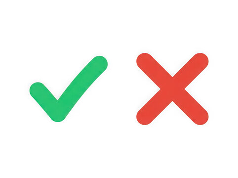 Green checkmark and red cross icon pair isolated on transparent background
