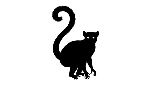 Silhouette of a Lemur: A striking black silhouette of a lemur with its signature curled tail and wide, glowing eyes. This minimalistic design captures the unique form of the primate.