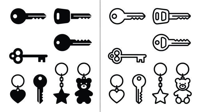 Keys And Keyrings Flat Vector Illustration On White Background