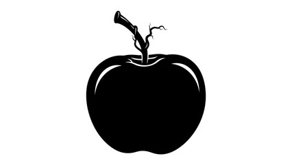 Black Apple Silhouette: A striking silhouette of a glossy black apple with a delicate stem and twig, representing the essence of fruit in a bold, graphic style. © Md