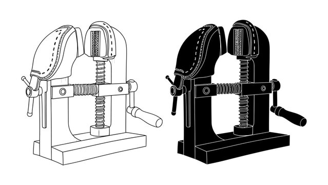 Adjustable Clamp Illustration: A detailed illustration showcasing an adjustable clamp in both line art and silhouette, highlighting its mechanical precision and utility.