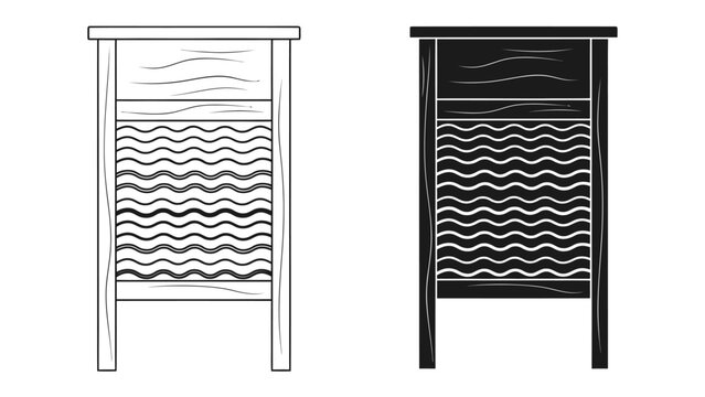 Antique Washboards: A comparison of two vintage washboards, one rendered in a clean white outline and the other in a stark black silhouette, showcasing the design of this historic laundry tool.