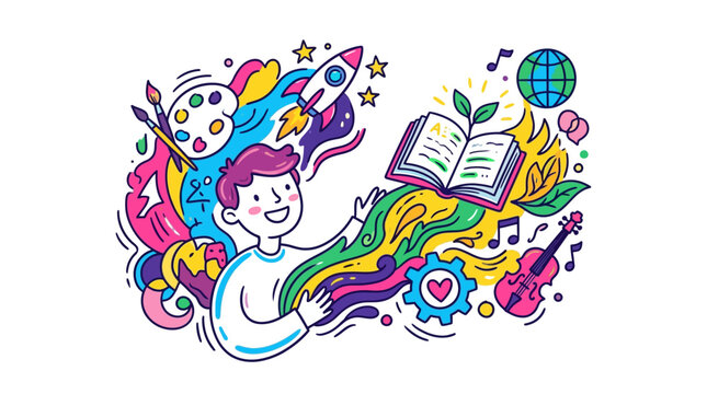 Creative Mind, Imagination, Education, Art, Music, Science, Rocket, Globe, Book