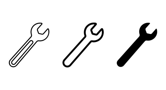 Wrench vector icon set, adjustable spanner tool, repair and maintenance symbol, engineering graphic
