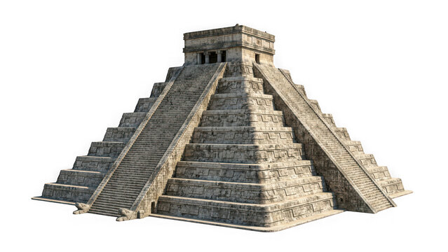 El castillo pyramid at chichen itza, mexico, ancient mayan temple isolated on transparent background