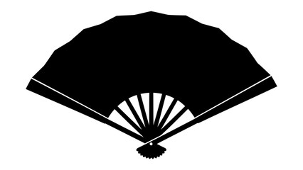 Black Handheld Fan Silhouette: A striking black silhouette of an open, foldable handheld fan, its delicate structure and pattern suggesting elegance and cultural heritage. © Md