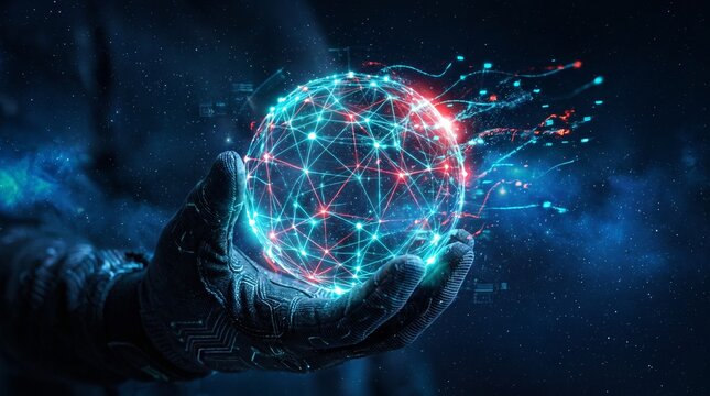 Abstract, Big data network and AI technology, Algorithm and deep learning, Innovation and Data science, Businessman touch a data flow on global network and Fast connection. The world is in your hands.