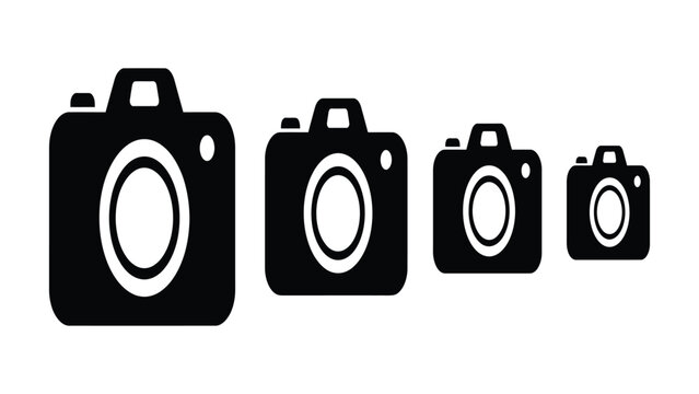 Cameras appear in a horizontal row to demonstrate a progression of size and scale.