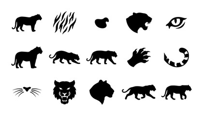 Tiger Silhouette Icons Set, Wild Cat Vector Graphics, Big Cat Animal Illustrations, Safari Wildlife Collection © Sneha Sikder