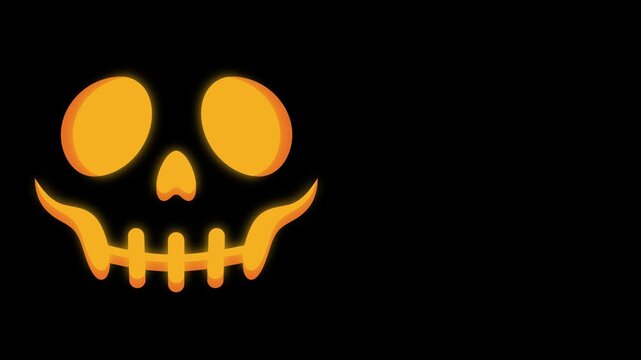 Left Aligned Glowing Halloween Pumpkin Face with Scary Dark Skeleton Skull Horror Expression