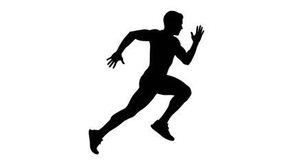 Obraz premium Silhouette of a Sprinter: A dynamic black silhouette of a male runner in mid-stride, captured in a powerful and athletic pose, embodying speed and determination.