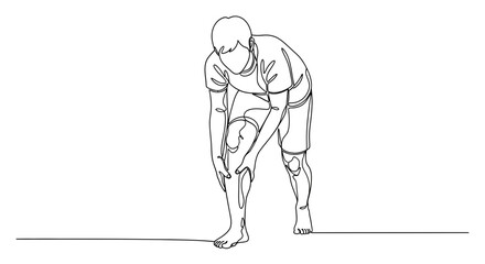 Obraz premium Man holding injured leg, continuous line drawing, pain, sports injury concept