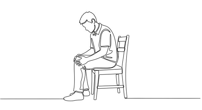 Man Sitting Chair, Sadness, Depression, Loneliness, Single Line Art