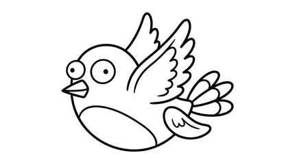 Naklejka premium Simple black and white vector illustration of a cute cartoon bird flying with wide eyes