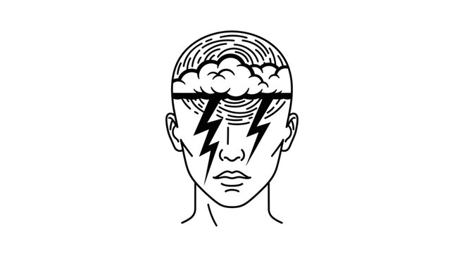 Mindstorming Brainstorm Lightning Bolt Cloud Head Abstract Idea