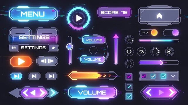 Futuristic Neon Sci Fi HUD User Interface Control Panel Animation with Looping Cyber UI Elements