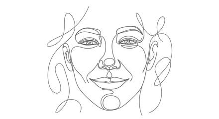 Obraz premium Minimalist Woman Face Line Art Drawing, Continuous Line Portrait, Simple Abstract Design