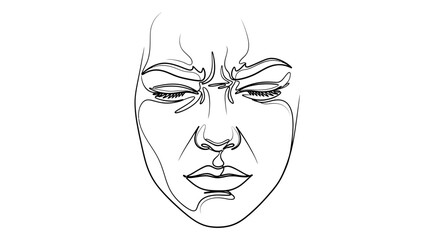 Obraz premium One Line Drawing of a Distressed Face, Expressing Pain or Frustration