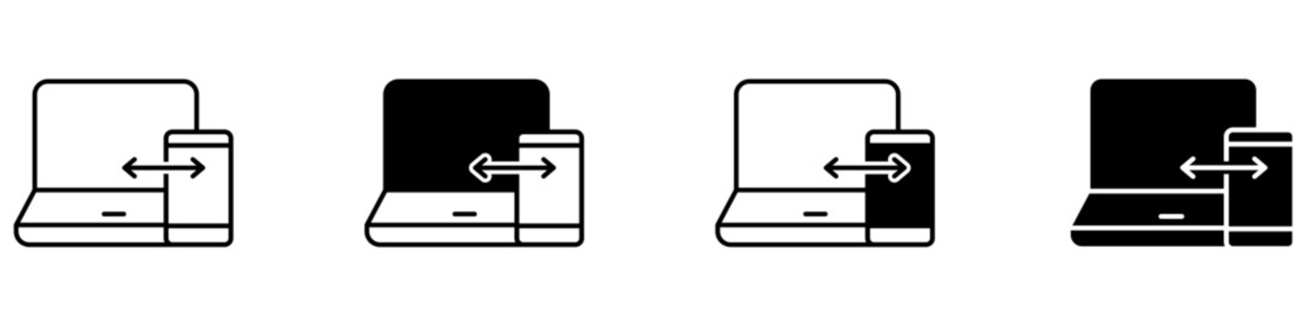 Device synchronization icon vector set. Data sync illustration sign collection. Cross-device sync symbol. Digital connection logo or mark.