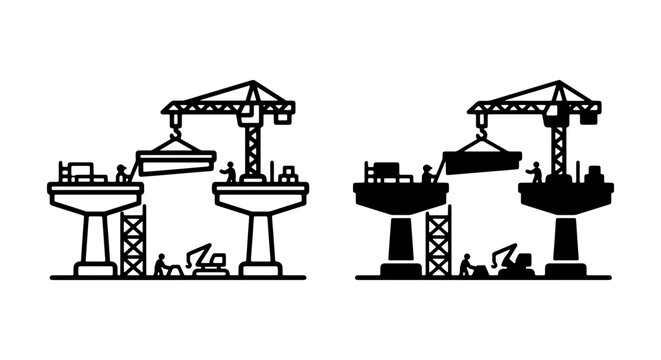 Bridge Construction, Infrastructure Development, Engineering Project, Building Site, Urban Planning Vector Set