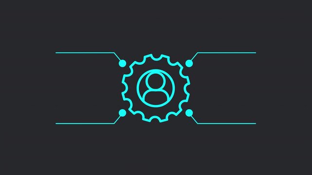 Animated Human-Centered Multitasking Gear Hub with Four Callout Lines and Text Placeholders. Looping Central Command Center Stock Video on Alpha Channel.