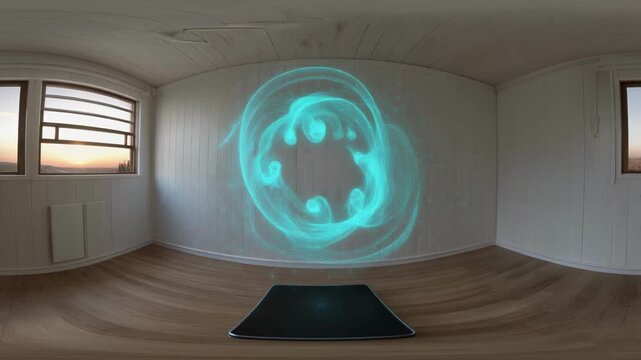 Empty room with wooden floor and sunset view through windows