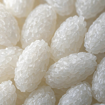 Ultra Realistic Macro Close Up of White Rice Grains Isolated on Transparent Background Premium Uncooked Rice Texture for Food Packaging and Agricultural Branding