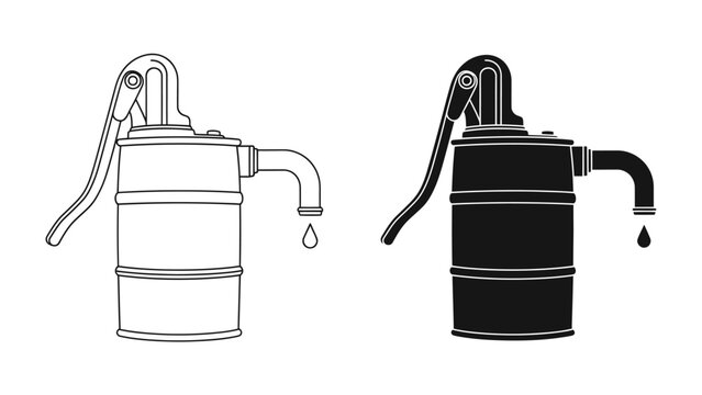 Hand Pump Illustration: A graphic representation of a traditional hand pump, showcasing its mechanical design with a lever and spout, in both outline and silhouette form.