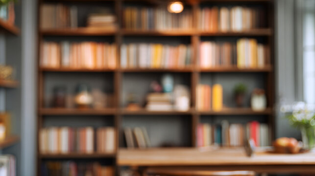 Smart backdrop for professional meetings with wooden shelves and books in home office setting