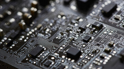 Fototapeta premium Close up view of assembled SMD circuit board showing details of components and traces