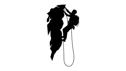 Rock Climbing Silhouette: A solitary climber navigates a challenging rock face, a silhouette against the stark white background, showcasing determination and the thrill of ascent. © Md
