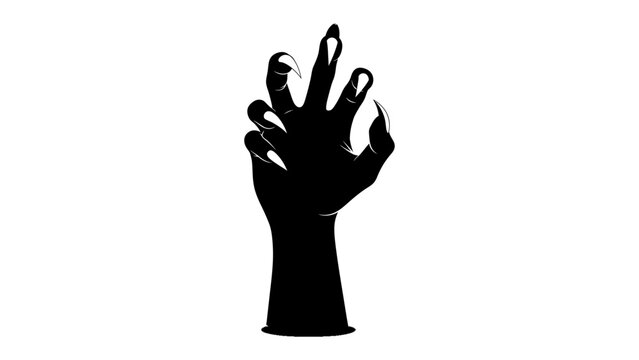 Monstrous Hand Silhouette: A sinister black silhouette of a monstrous hand with sharp, elongated claws reaching upwards, evoking a sense of horror and dread.