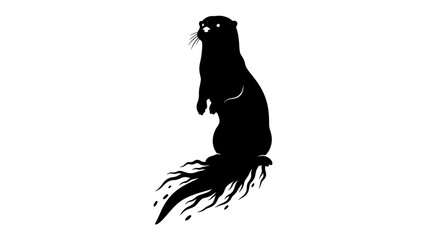 Silhouette of an Otter with Flowing Tail: A stylized black silhouette of an otter stands upright, its bushy tail rendered with fluid. © Md
