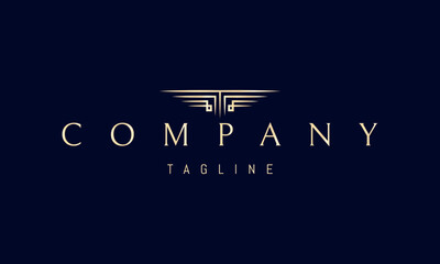 Naklejka premium A vector golden logo featuring sharp columns shaped as wings symbolizing strength, freedom, ambition and timeless architectural elegance.