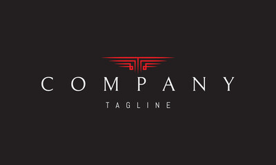 Naklejka premium A vector red logo featuring sharp columns shaped as wings symbolizing strength, freedom, ambition and timeless architectural elegance.