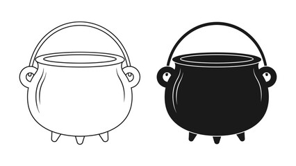 Cauldron Duo: A classic cauldron, presented in both outline and solid black silhouette, stands ready for magical concoctions or festive decorations. © Mst
