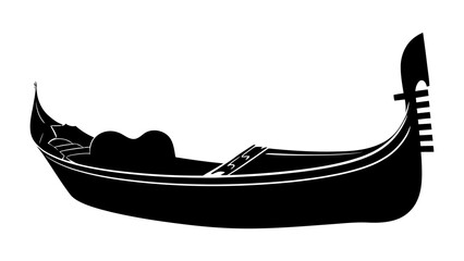 Gondola Silhouette: An iconic Venetian gondola is depicted in a clean, bold black silhouette, representing romance and Italian travel. © Md
