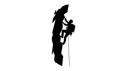 Rock Climbing Silhouette: A dynamic silhouette captures the exhilarating moment of a rock climber ascending a sheer cliff face, highlighting the thrill of adventure and human endeavor. © Md