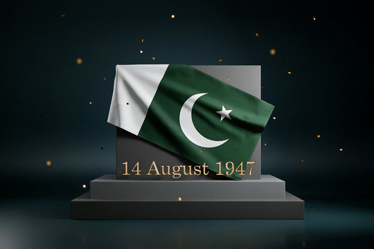 Pakistan national flag prominently displayed with its distinct green and white colors featuring the iconic crescent moon and star symbol commemorating the historic independence date 14 August 1947