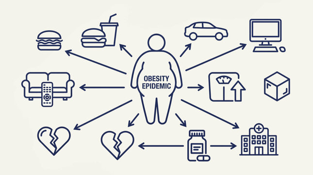 Obesity Epidemic Outline Line Art Vector Illustration