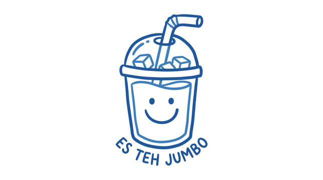 Cute Es Teh Jumbo Cartoon Drink with Smiley Face and Ice Cubes