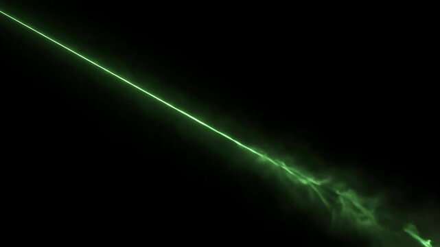 Thin green glowing light thread animation moving smoothly across dark background for futuristic overlay and motion design projects