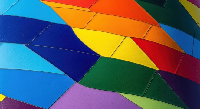 Close up shot of brightly colored ceramic tiles forming a curved architectural surface under warm natural daylight, emphasizing detailed textures, daylight, sunny, surface
