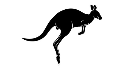 Silhouette of a Kangaroo Leaping: A striking black silhouette of a kangaroo captured mid-leap, showcasing its powerful hind legs and iconic hopping gait. © Md