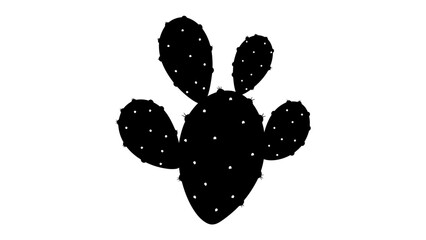 Prickly Pear Cactus Silhouette: A striking black silhouette of a prickly pear cactus stands against a clean white background, its unique paddle shape and dotted texture clearly defined. © Md