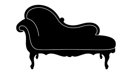 Elegant Chaise Lounge Silhouette: A striking black silhouette of an ornate chaise lounge, featuring curved lines and decorative legs, evokes a sense of classic style and refined comfort. © Md